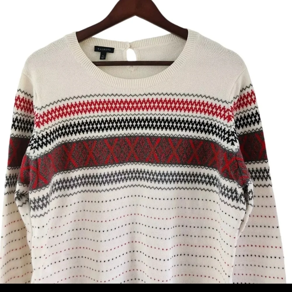 Talbots Womens XL Cotton Cashmere Fair Isle Sweater Ski Pullover - Picture 2 of 8